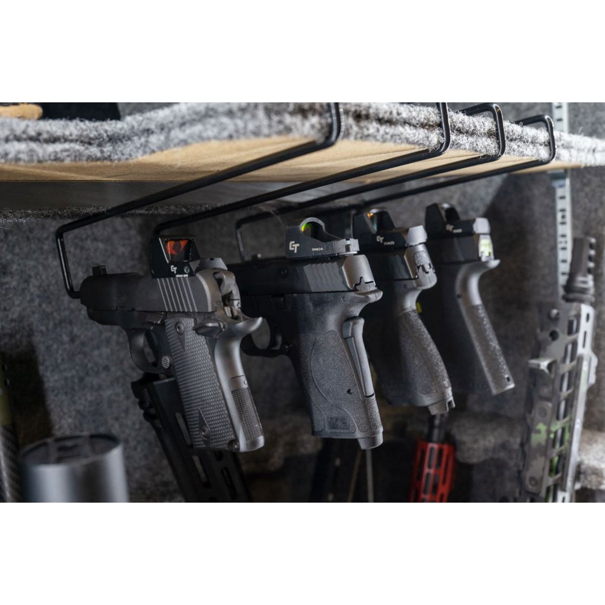Shelf Handgun Rack fits .38 to .50 Caliber 4 Pack