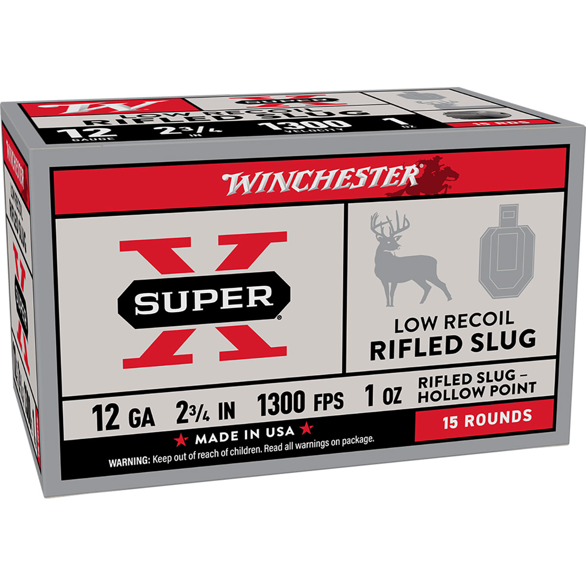 Super-X 12GA 2-3/4" 1oz Rifled Slug HP 1300 FPS 15/Box