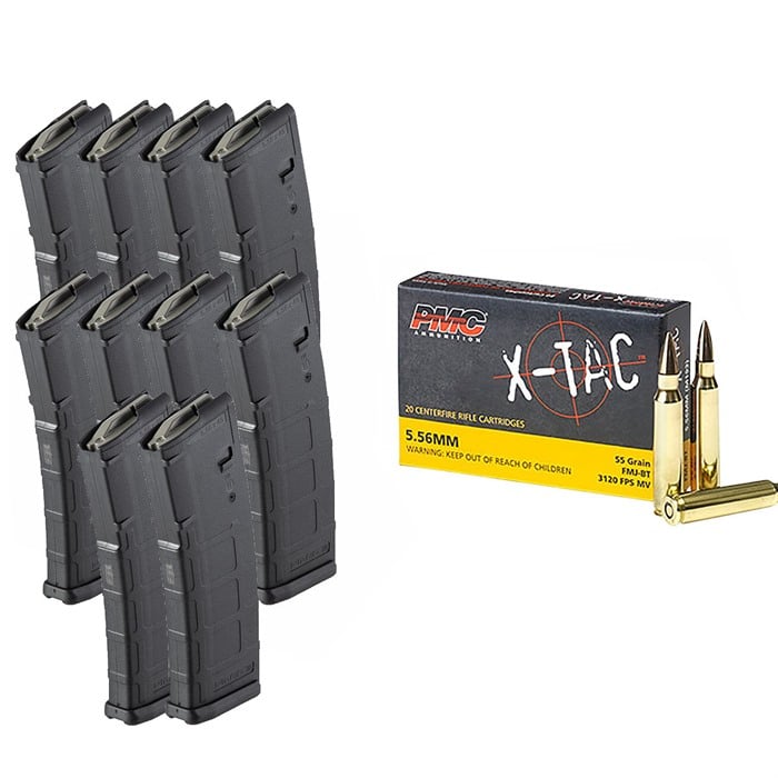 X-TAC 5.56 NATO 55gr FMJ-BT 1000RD With PMAG 30RD 10 Pack